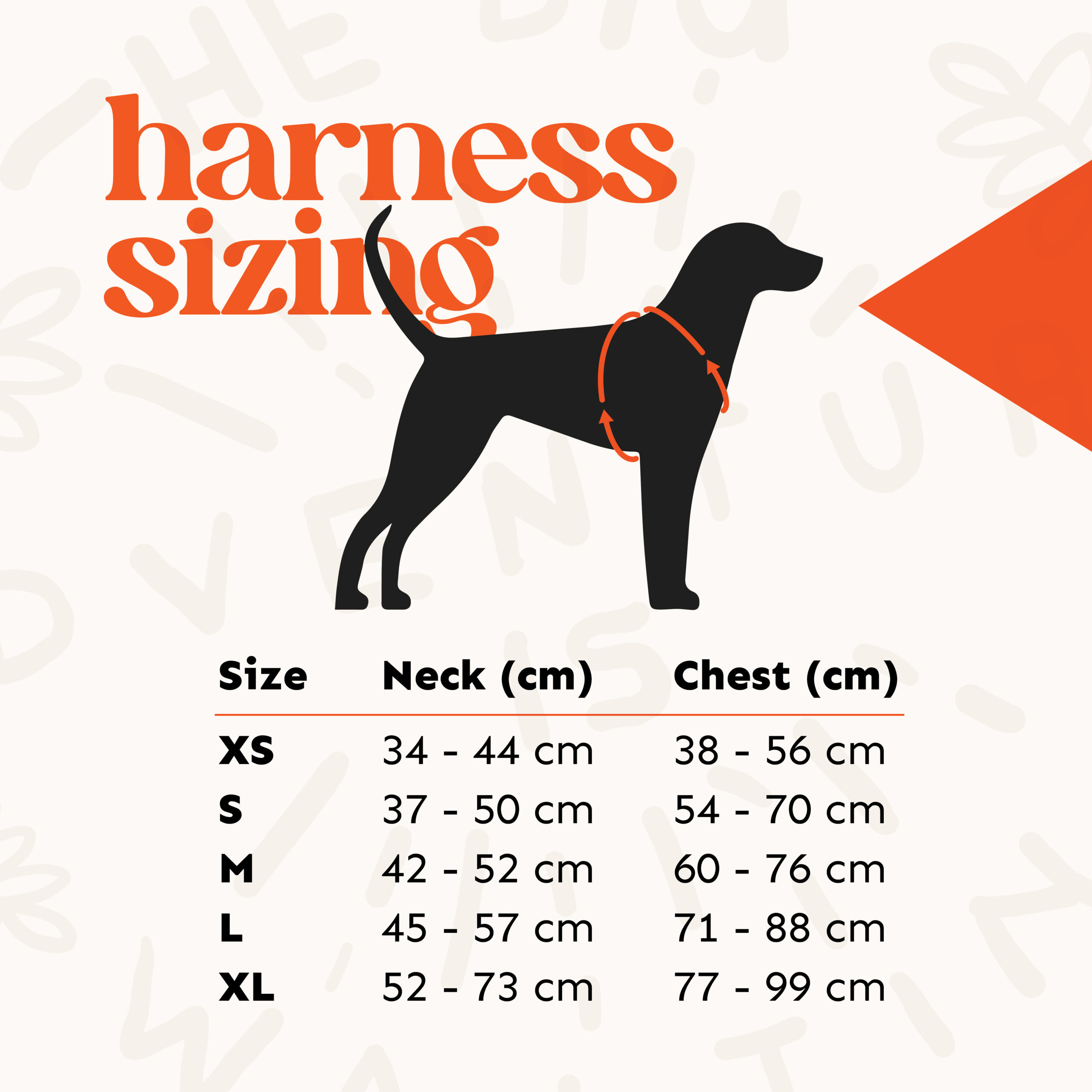 Harness sizing chart.